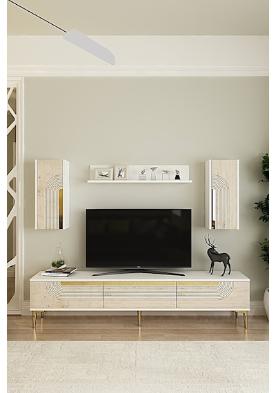 Tvr1803btg - Meyra Tvr180 Ünitesi Takım Beyaz-traverten-gold 180cm Beyaz-traverten-gold