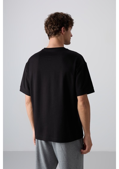 Tommy Life Siyah Pamuklu Kalın Yumuşak Dokulu Oversize Fit Baskılı Erkek T-shirt - 88323 Siyah