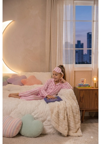 Ahengim Kız-erkek Çocuk Çizgili Kalpli Puantiyeli Desenli Pamuklu Pijama Takımı Göz Bantlı 3 Lü Set Ak2610 Pembe Ahengim Kız-erkek Çocuk Çizgili Kalpli Puantiyeli Desenli Pamuklu Pijama Takımı Göz Bantlı 3 Lü Set Ak2610 Pembe