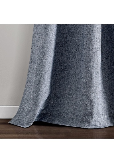 Çiftlik Evi Düğme Çizgili İplik Boyalı Dokuma Pamuk Pencere Perdesi Panel Çifti, 213 Cm U X 101 Cm G, Lacivert