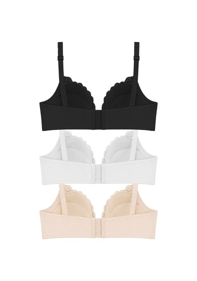 Cottonill Bra - Elora Büyük Beden Dantelli Balenli Minimizer Ayarlanabilir Askılı Kadın Sütyen 3'lü Paket-2 Çok Renkli