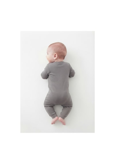 Gülerçocuk Unisex Yeni Doğan Ve Bebek Hakim Yaka Çıtçıtlı Gri Soft Penye Karışımlı Tulum - Esnek Dokulu Uzun Kollu Salopet Gri