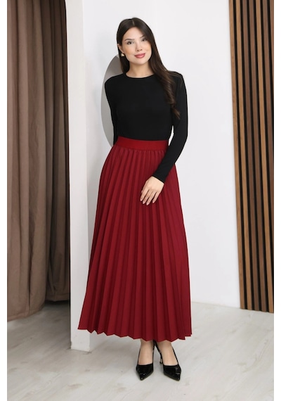 Lodmela Beli Lastikli Piliseli Etek 6017-bordo Bordo