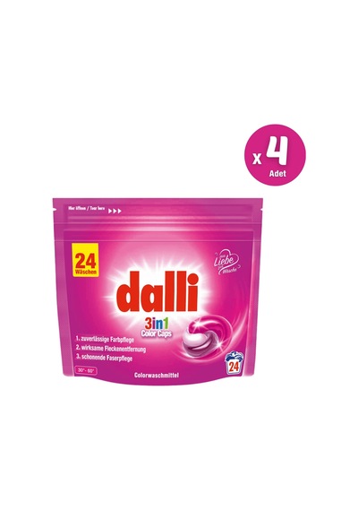 Dalli Renkli Çamaşırlar İçin Kapsül Çamaşır Deterjanı 3'ü 1 Arada 96 Yıkama 1 Koli/4 Adet Set