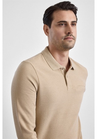 Süvari Bej Regular Düz Fermuarlı Polo Yaka Sweatshirt Sw2013700028-bj3