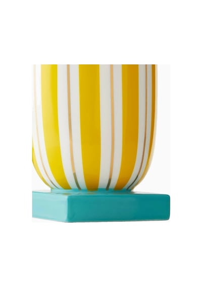 Jonathan Adler Portofino Çizgili Porselen Dekoratif Tasarım Vazo Beyaz