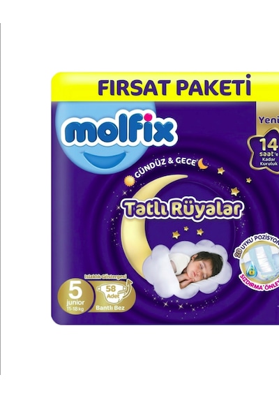 Molfix Tatlı Rüyalar 5 Beden Bebek Bezi 58x2 116 Adet 5 Numara