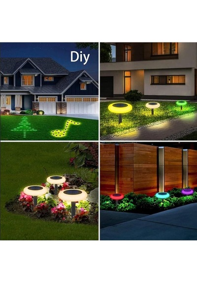 Güneş Enerjili Yuvarlak Saplamalı Rgb Çok Renkli Bahçe Aydınlatma Lambası Led Işık