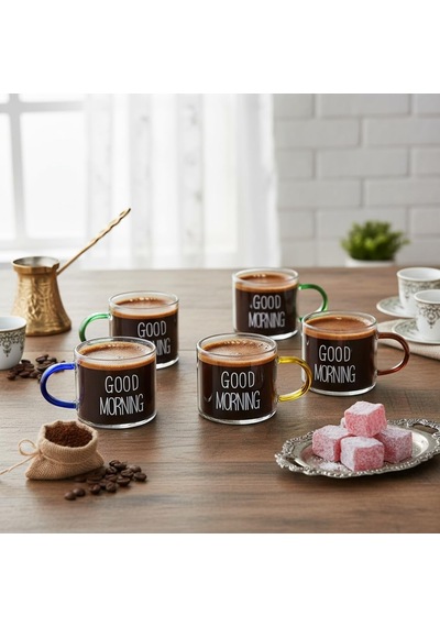 Lexroo 6'lı Borosilikat Cam Espresso Ve Türk Kahvesi Fincanı Seti Çok Renkli