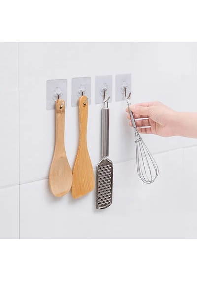 3 Adet 6x6 Cm Şeffaf Kendinden Yapışkanlı Kancalı Suya Dayanıklı Güçlü Askı Plastik Beyaz Diğer