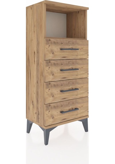 Arges Komodin Tek Raflı 4 Çekmeceli 44x30x106 Çam-çam Çam