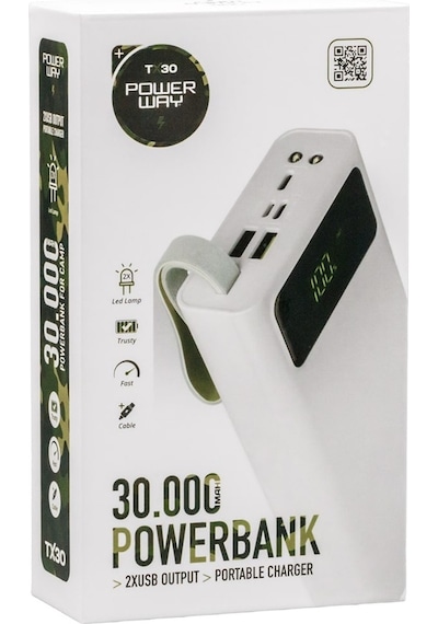 Powerway TX30 30000 Mah Dijital Göstergeli Powerbank Beyaz