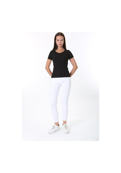 Rooted-kadın Basic V Yaka T-shirt ,fitilli Kaşkorse Kumaş Bluz SIYAH