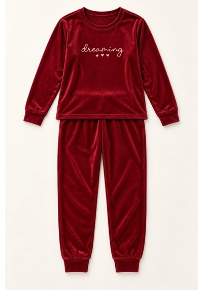 Gd Goldoremi 4082 Kadın Likralı Uzun Kollu Kadife Nefes Alan Kumaş Pijama Takım Bordo