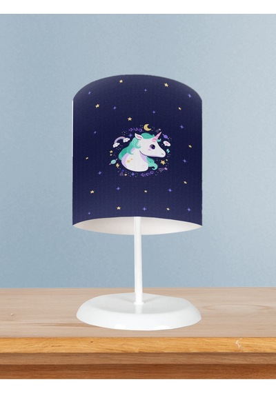 Mekta Home Bebek Ve Çocuk Odası Lacivert Unicorn Desenli Abajur