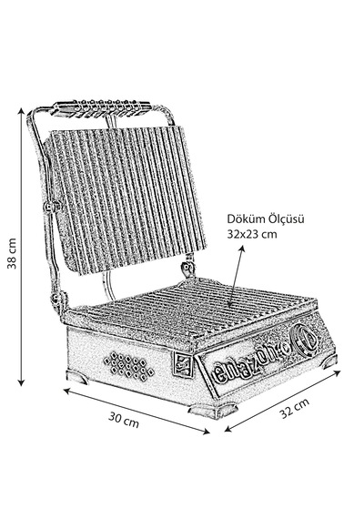 8 Dilim Elektrikli Saf Döküm Tost Makinesi Döküm 30x23 - İnoks