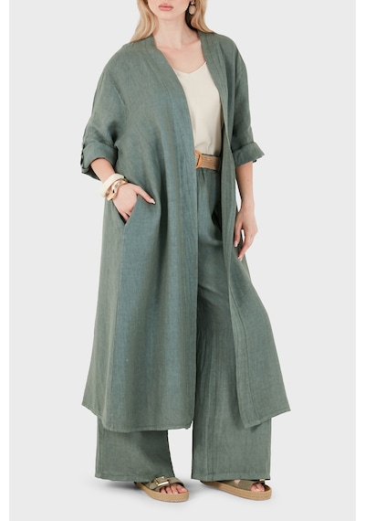 Via Dante% 100 Keten Dantel Ve Brode İşleme Detaylı Kimono Bayan Kimono 7183543 Haki
