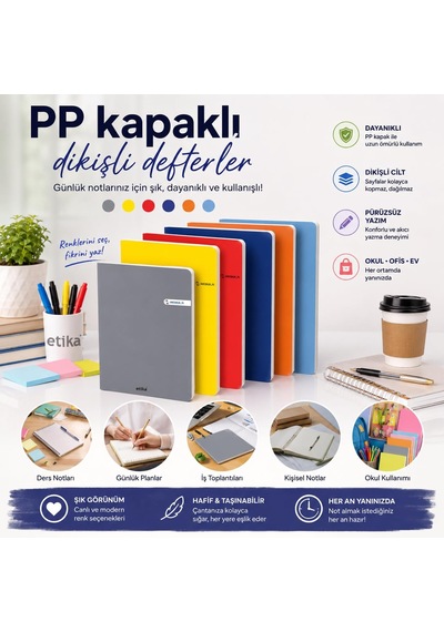 Etika A4 60 Yaprak Pp Kapaklı Tel Dikişli Defter 6'lı Karma Pak Diğer