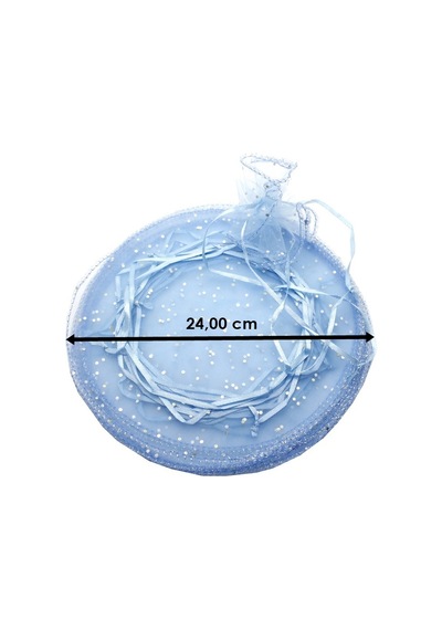 Büzgülü Kese. 24 Cm Pullu Organze. 25 Adet - Mavi