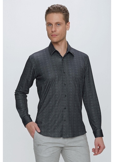 Efor G 1525 Slim Fit Siyah Spor Gömlek Siyah