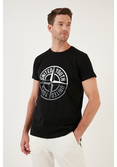 Buratti Baskılı Bisiklet Yaka Pamuklu Slim Fit Erkek T Shirt 541Pusula Siyah