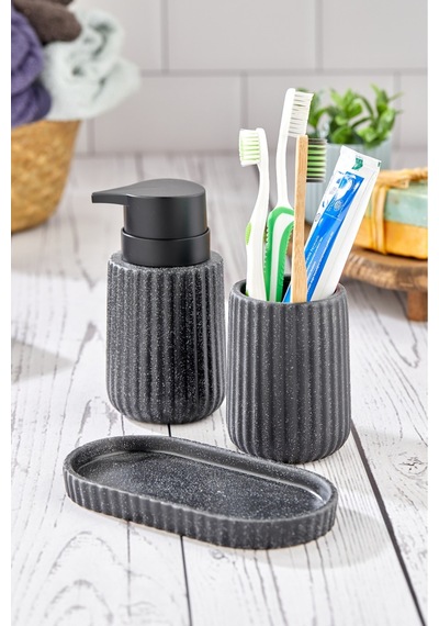 Cooker 3 Parça 180 Ml Seramik Sıvı Sabunluk Ve Banyo Seti Ckr3430 Siyah