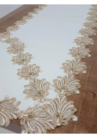 Jadelin Gold Güpürlü Keten Kumaş Runner Krem 48x145 Cm 1141 Krem