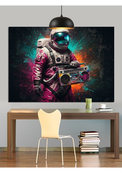 Astronot Komik Uzay Macerası Dekoratif Kanvas - Mdf Ahşap Tablo