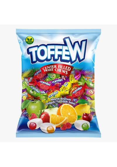 Toffew Meyve Aromalı Dolgulu Yumuşak Şeker Helal -vegan-jelatinsiz-gulutensiz 1 Kg. 1000 Gr.