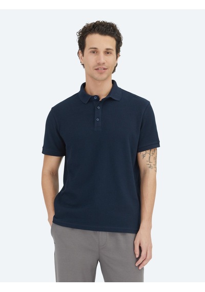 Kip Lacivert Düz Polo Yaka %100 Pamuk T-shirt