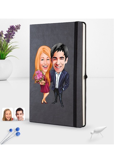 Kişiye Özel Sevgililer Karikatürlü Siyah Termo Deri Defter 16X24C N11.1950