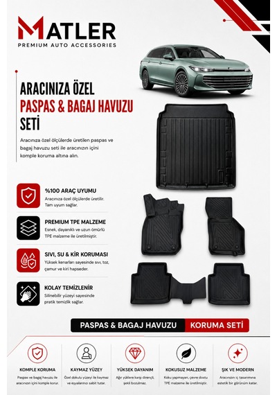 Volkswagen Passat B9 2024 Model 4d Ekstra Havuzlu Paspas Ve Bagaj Havuzu Set