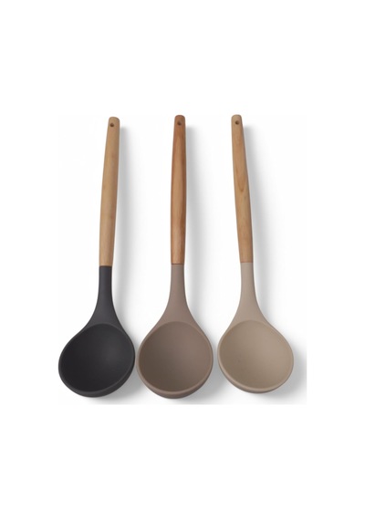 Bambu Saplı Silikon Kepçe, Bambu Uzun Silikon Çorba Ve Sos Kepçesi 27cm 3 Renk Seçenekli Taba
