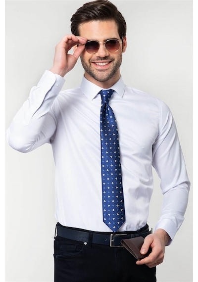 Tudors Slim Fit Dar Kesim Düz Erkek Gömlek-19029 Beyaz