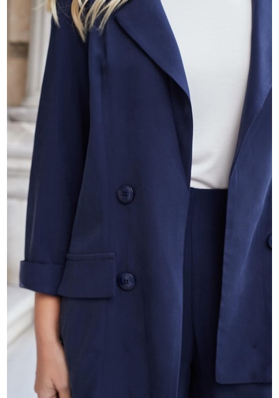 Jument Kadın İpeksi Dokulu Modal Kumaş Yakalı Cep Kapaklı Oversize Salaş Blazer Ceket-lacivert Jument Kadın İpeksi Dokulu Modal Kumaş Yakalı Cep Kapaklı Oversize Salaş Blazer Ceket-lacivert