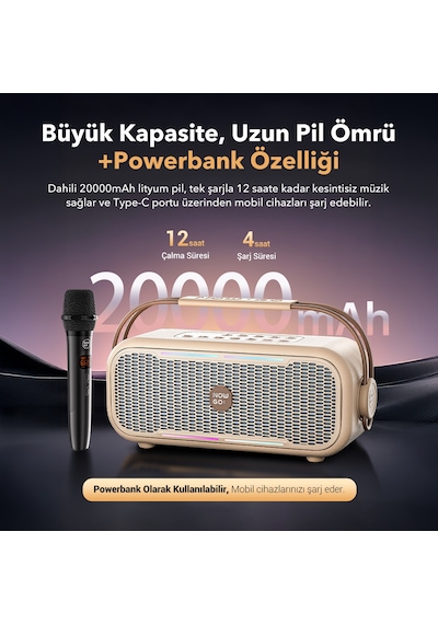 Nowgo C1 100w Taşınabilir Rgb Bluetooth Hoparlör Mikrofonlu Karaoke Parti Speaker Bej