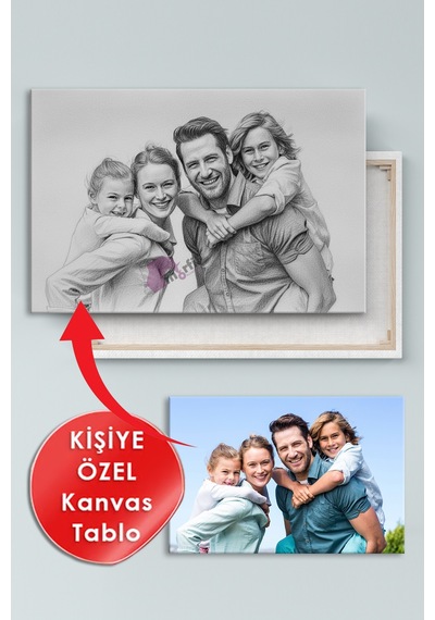 Kişiye Özel Karakalem Efektli Fotoğraf Dijital Baskı Dekoratif Kanvas Tablo 8 Farklı Ölçü
