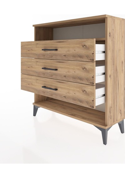 Arges Şifonyer Tek Raflı 3 Çekmeceli 88x30x96 Çam-çam Atlas Çam