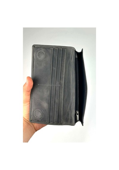 Alphaclub Bag Erkek Hakiki Deri Gri Telefon Bölmeli Uzun Cüzdan Ve Kartlık Model 2724