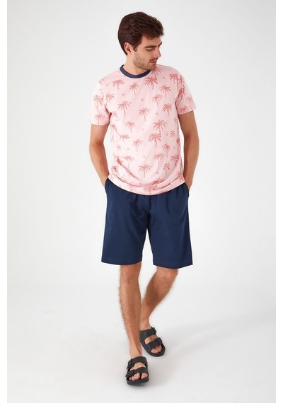 Rolypoly Palm Tree Patterned Pembe Erkek Bermuda Takım 5274-33244 Pembe