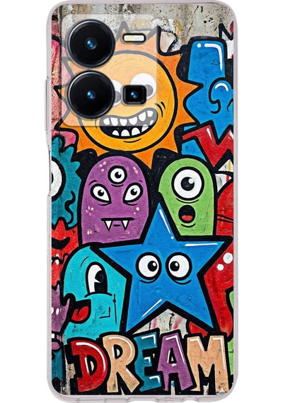 Vivo Y22s İle Uyumlu Grafiti Dream Street Tasarımlı Şeffaf Silikon Kılıf Şeffaf