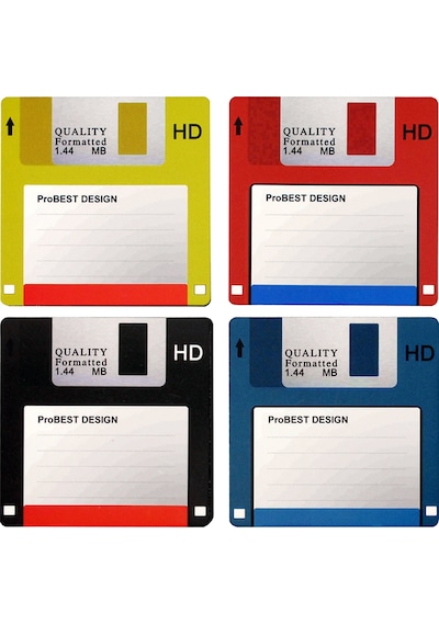 3.5 Disket Bardak Altlığı Seti Retro - 12 Adet - 4 Renk Çok Renkli