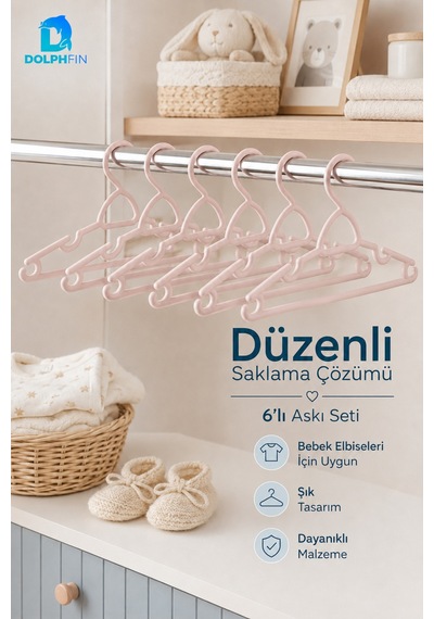Bebe Askısı 6 Lı Plastik Bebek Çocuk Elbise Askısı Dolap İçi Kıyafet Düzenleyici Bej