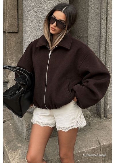 Madmext Acı Kahve Kaşe Bomber Kadın Ceket Mg2902 Acı Kahverengi