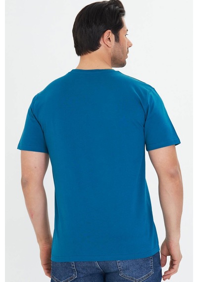 Trendhill Erkek Mavi Pamuklu Bisiklet Yaka Büyük Beden T-shirt Mvi5014b