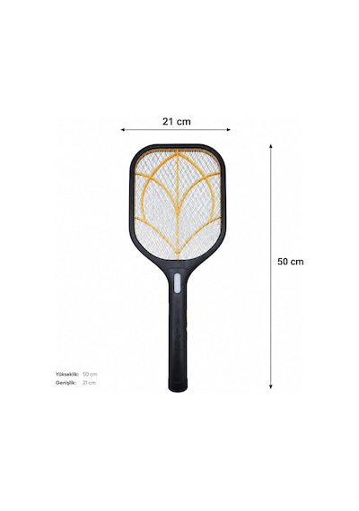 Bas Çek Düğmeli Usb Şarjlı Elektrikli Sinek Öldürücü Raket Led Işıklı, 50x21 Cm, Type-c Şarjlı