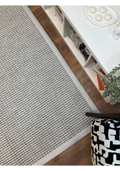 Saraz Halı Kumaş Bordür Gri Bukle Antrasit Bordür Halı Salon Koridor Mutfak Çocuk Odası Halısı Kilim S267 Gri - Krem