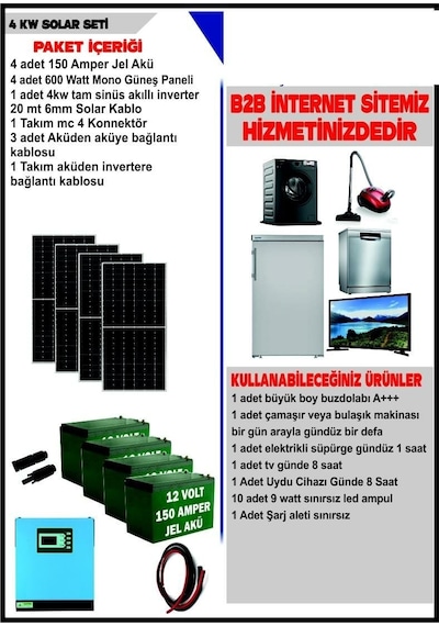 Bolsat Solar 4 Kw Set- 2400watt Panel - 600 Amper Jel Akü - 4000 Watt Akıllı Tam Sinüs İnverter