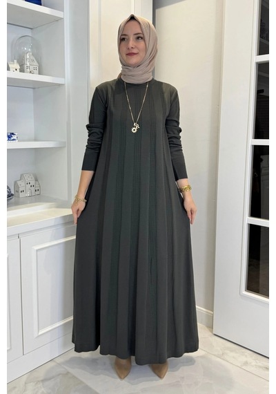 Rabia Şamlı Çiğdem Triko Elbise Haki Normal