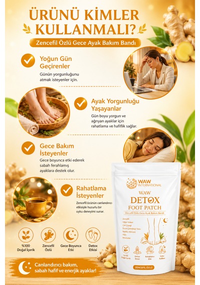 Waw Detox Foot Patch 10 Adet Zencefil Özlü Gece Ayak Bakım Bandı